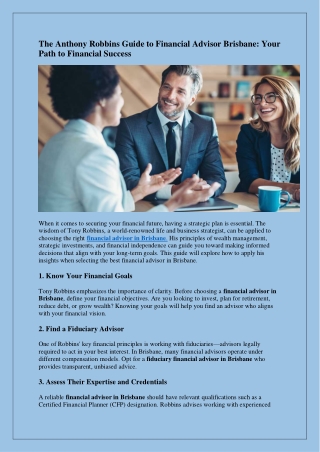 The Anthony Robbins Guide to Financial Advisor Brisbane-Your Path to Financial Success