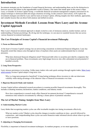 Financial Investment Techniques Revealed: Lessons from Marc Lasry and the Avenue