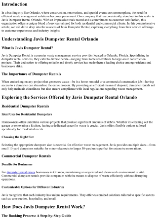 An Insider’s Glimpse into the World of Javis Dumpster Rental in Orlando