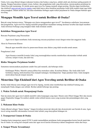 Menerima Tips Eksklusif dari Agen Traveling untuk Berlibur di Osaka