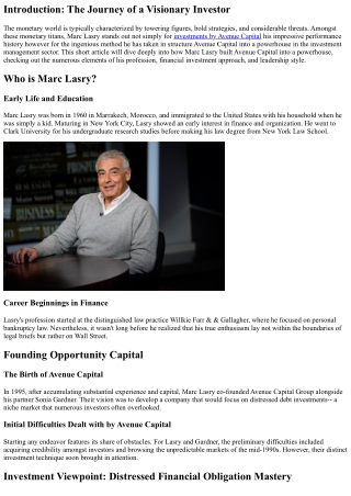 How Marc Lasry Constructed Avenue Capital into a Powerhouse
