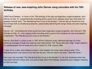 Release of rare, awe-inspiring John Denver song