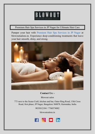 Premium Hair Spa Services in JP Nagar for Ultimate Hair Care
