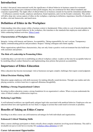 The Ripple Effect of Ethical Behavior in Business