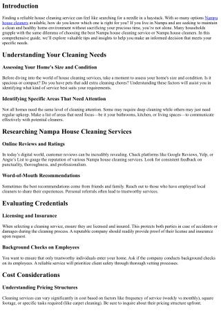 Tips for Choosing the Right Nampa House Cleaning Service for You