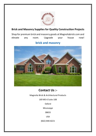 Brick and Masonry Supplies for Quality Construction Projects