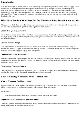 Why Pitco Foods is Your Best Bet for Wholesale Food Distribution in 2024