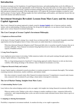 Investment Methods Unveiled: Lessons from Marc Lasry and the Avenue Capital Appr