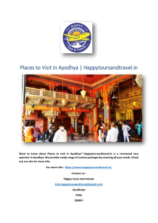 Places to Visit in Ayodhya | Happytoursandtravel.in