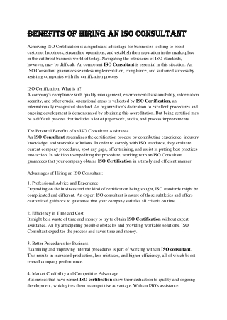 Benefits of Hiring an ISO Consultant