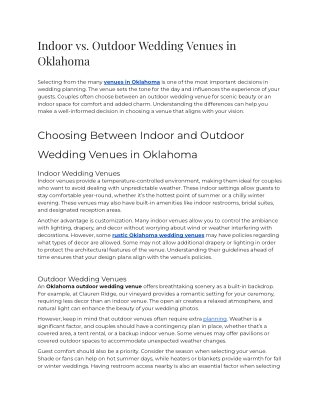 Indoor vs Outdoor Wedding Venues in Oklahoma