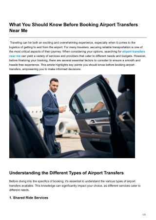 What You Should Know Before Booking Airport Transfers Near Me