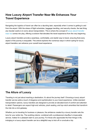 How Luxury Airport Transfer Near Me Enhances Your Travel Experience