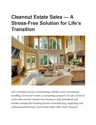 Cleanout Estate Sales | FreshStartEstateSale - Hassle-Free Estate Liquidation