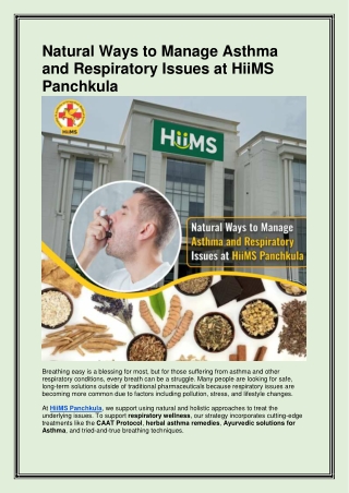 Natural Ways to Manage Asthma and Respiratory Issues at HiiMS Panchkula