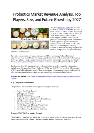 Probiotics Market Emerging Opportunities, Growth Drivers, Size, and Forecast to
