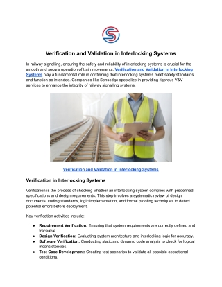 Verification and Validation in Interlocking Systems