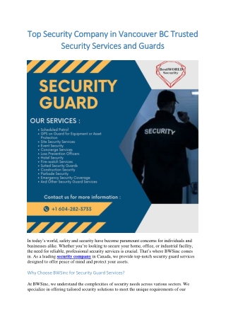 Top Security Company in Vancouver BC Trusted Security Services and Guards 2