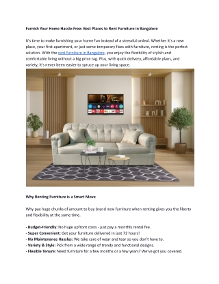 Furnish Your Home Hassle-Free: Best Places to Rent Furniture in Bangalore