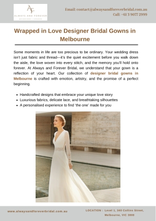 Wrapped in Love Designer Bridal Gowns in Melbourne