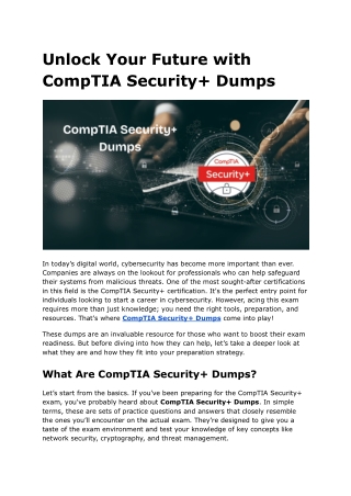 Unlock Your Future with CompTIA Security  Dumps