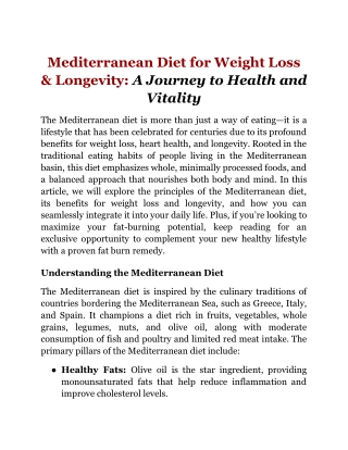 Mediterranean Diet for Weight Loss & Longevity_ A Journey to Health and Vitality