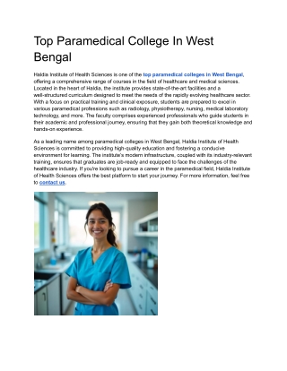 Top Paramedical College In West Bengal