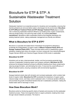 Bioculture for ETP & STP_ A Sustainable Wastewater Treatment Solution