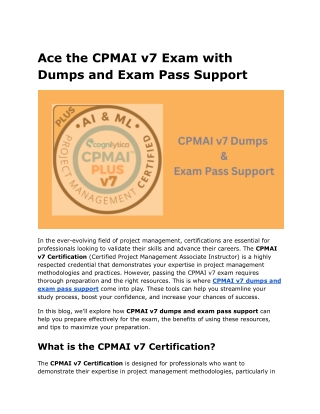 Ace the CPMAI v7 Exam with Dumps and Exam Pass Support