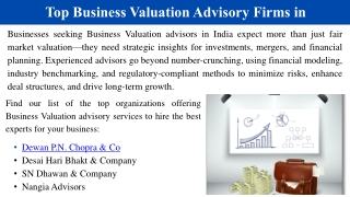 Top Business Valuation Advisory Firms in India