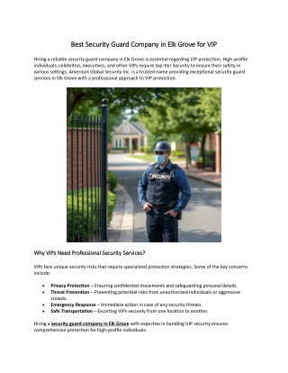 Best Security Guard Company in Elk Grove for VIP