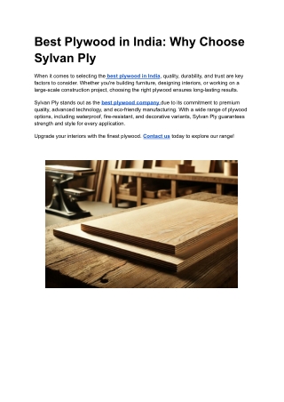 Best Plywood in India_ Why Choose Sylvan Ply