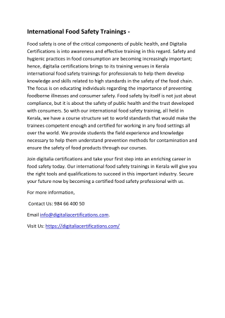 International Food Safety Trainings