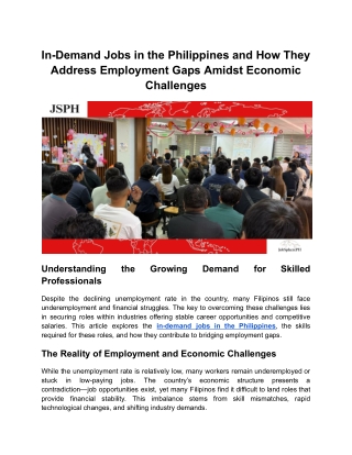 In-Demand Jobs in the Philippines and How They Address Employment Gaps Amidst Economic Challenges