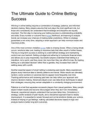 The Ultimate Guide to Online Betting Success