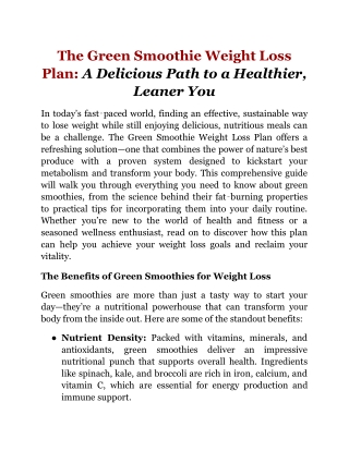 The Green Smoothie Weight Loss Plan_ A Delicious Path to a Healthier, Leaner You