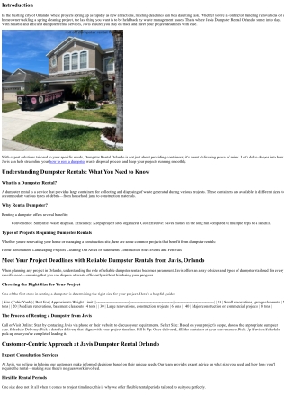 Meet Your Project Deadlines with Reliable Dumpster Rentals from Javis, Orlando