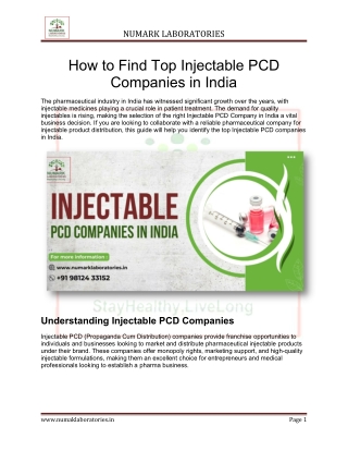 Injectable PCD companies in India | Numark Laboratories
