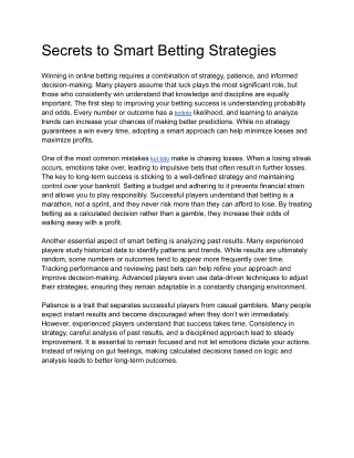 Secrets to Smart Betting Strategies