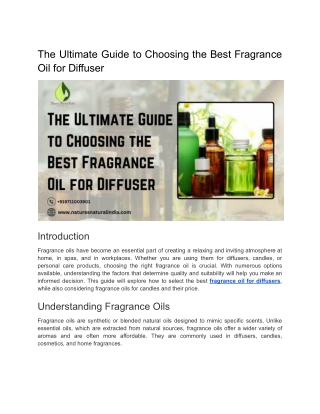The Ultimate Guide to Choosing the Best Fragrance Oil for Diffuser