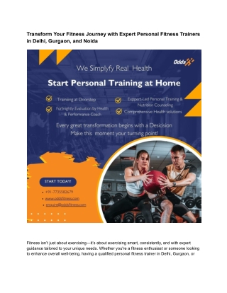 Transform Your Fitness Journey with Expert Personal Fitness Trainers in Delhi, Gurgaon, and Noida