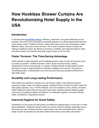 How Hookless Shower Curtains Are Revolutionizing Hotel Supply in the USA