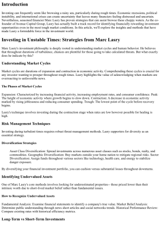 Purchasing Rough Times: Methods from Marc Lasry