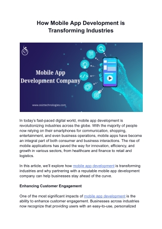 How Mobile App Development is Transforming Industries