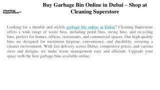 Buy Garbage Bin Online in Dubai