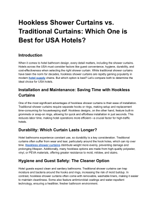 Hookless Shower Curtains & Traditional Curtains: Which One is Best for USA Hotel