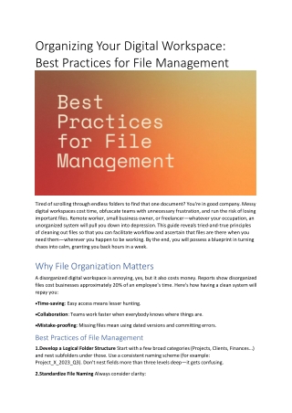 Organizing Your Digital Workspace: Best Practices for File Management
