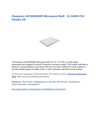 Panasonic A012D3050GP Microwave Shelf , 12-1_4X20-7_8 _ PartsFe UK