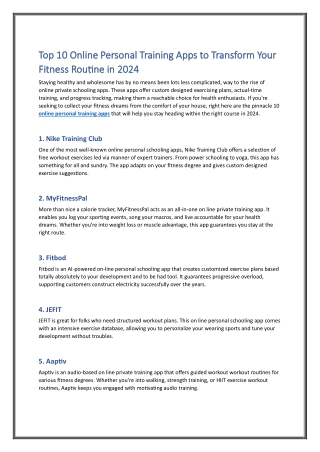 Top 10 Online Personal Training Apps to Transform Your Fitness Routine in 2024