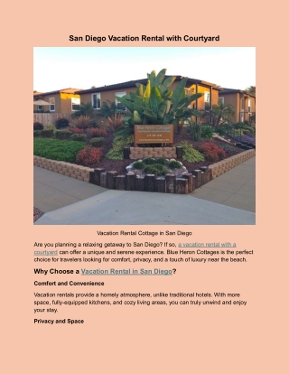San Diego Vacation Rental with Courtyard